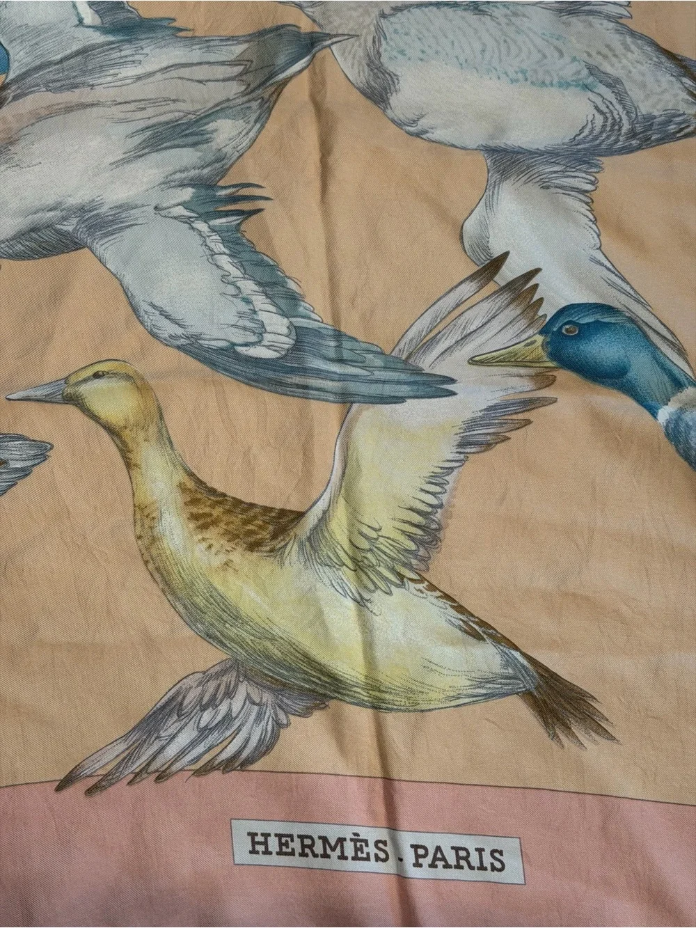 Hermès Paris Duck Print Silk Scarf - Peach Pink